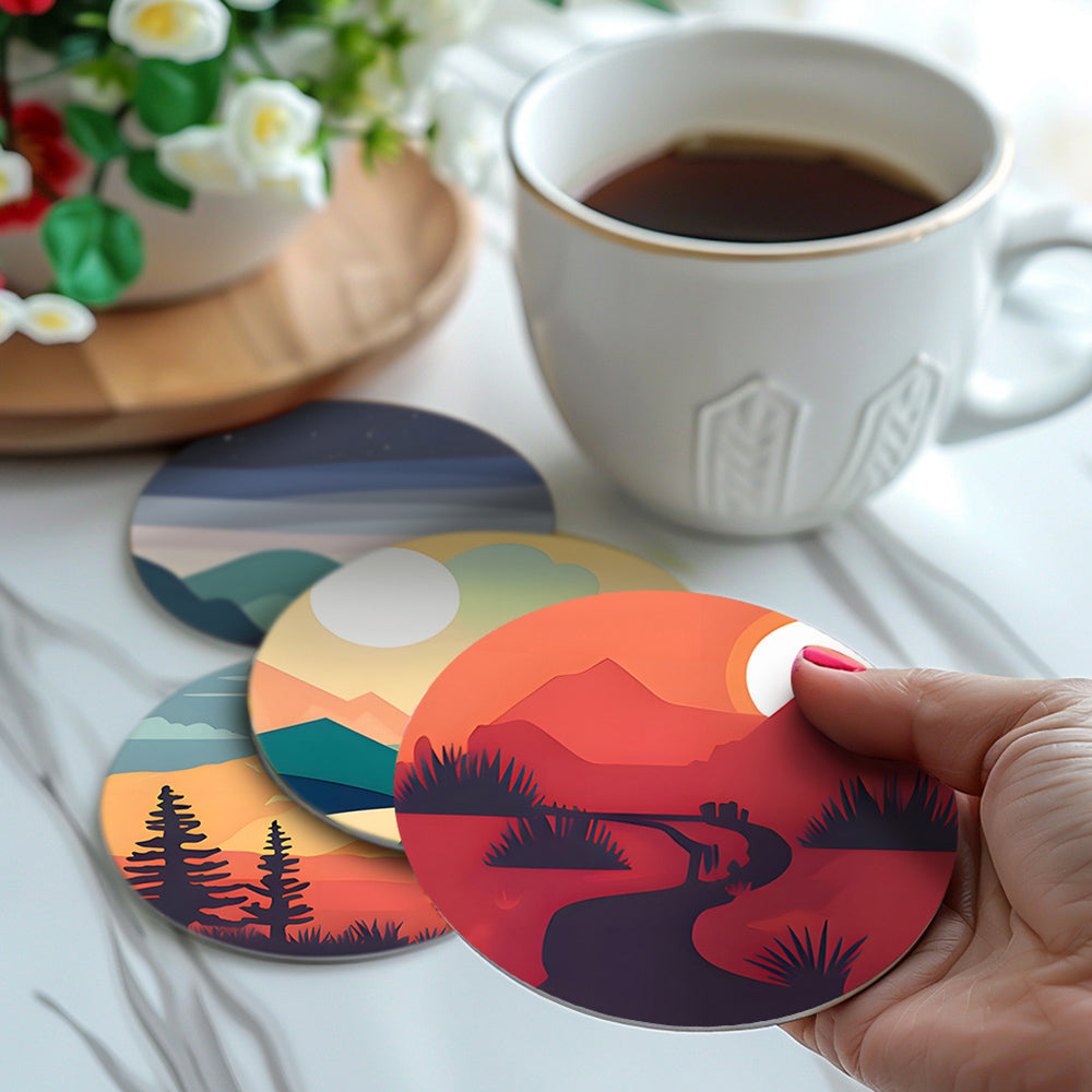 6Pcs Sunrise Mountain Coasters Paint by Numbers