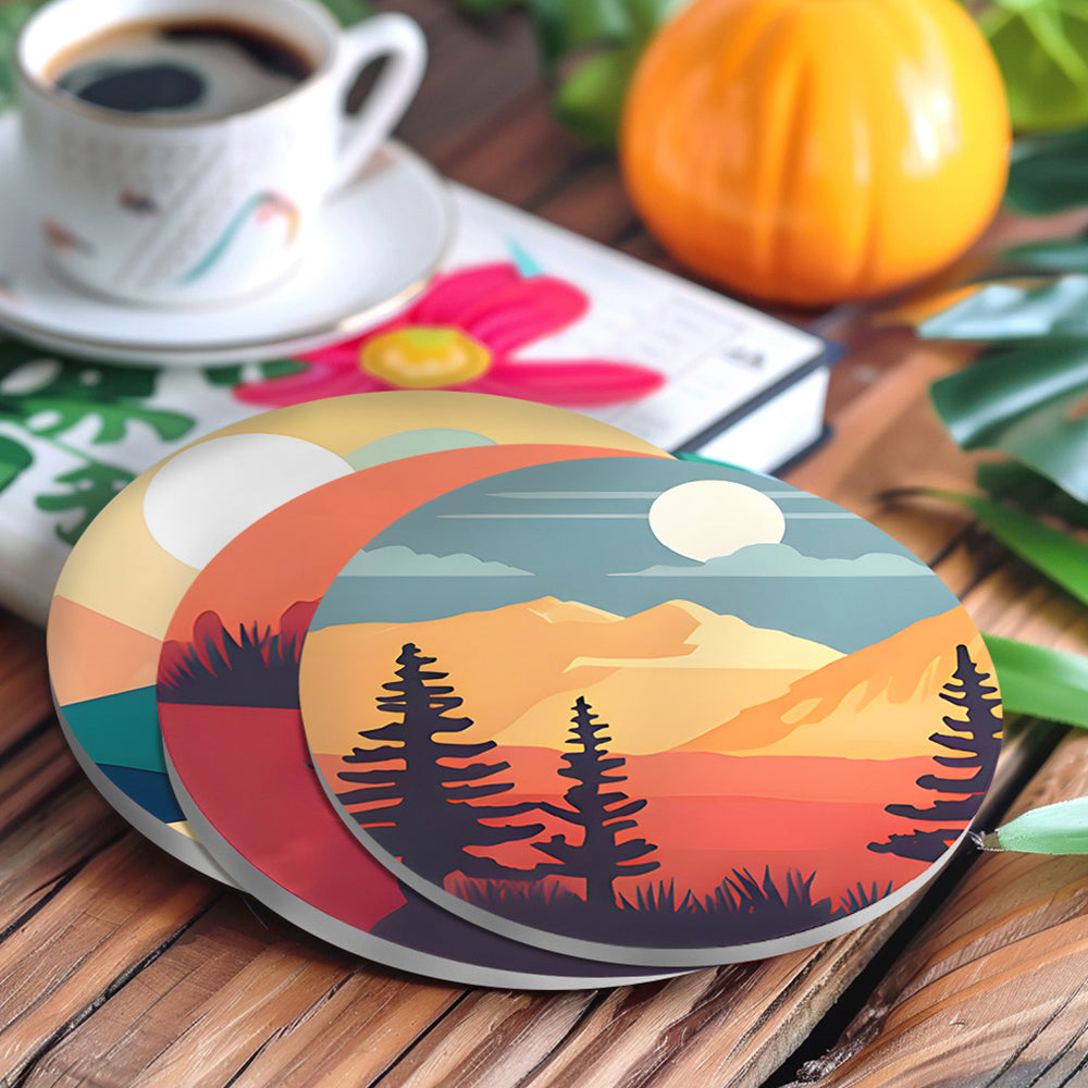 6Pcs Sunrise Mountain Coasters Paint by Numbers