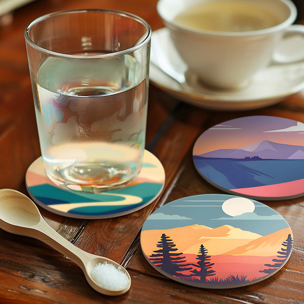 6Pcs Sunrise Mountain Coasters Paint by Numbers