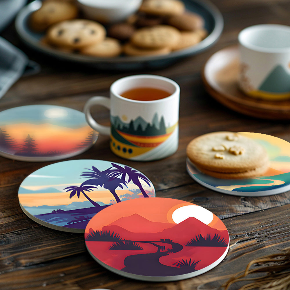 6Pcs Sunrise Mountain Coasters Paint by Numbers