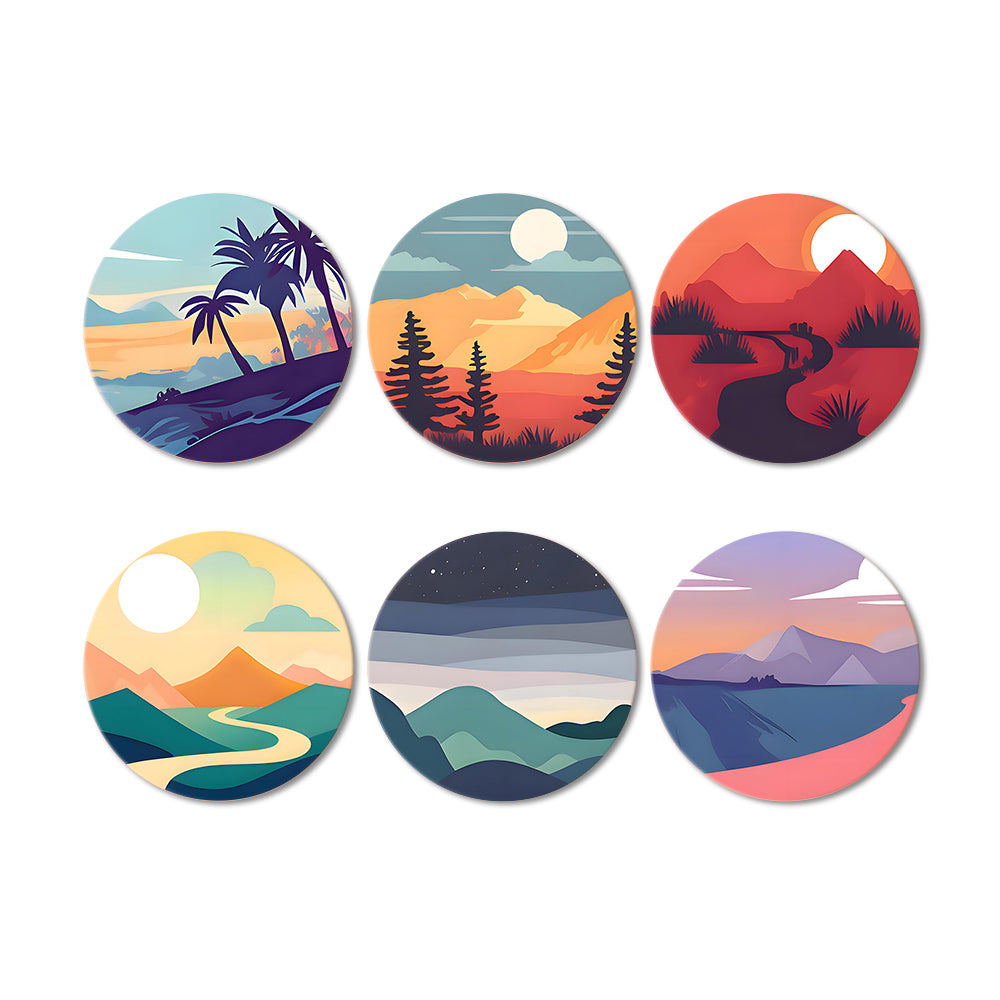 6Pcs Sunrise Mountain Coasters Paint by Numbers