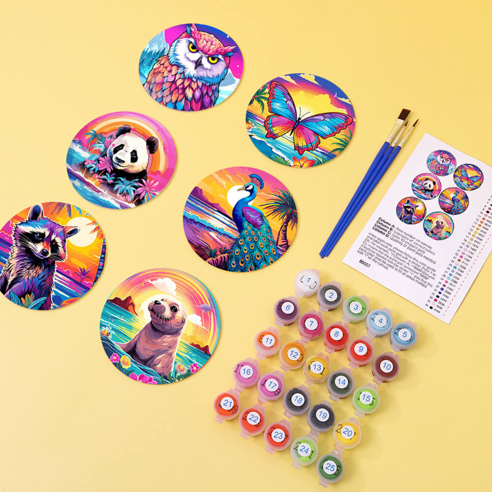 6Pcs Sunset Animal Coasters Paint by Numbers