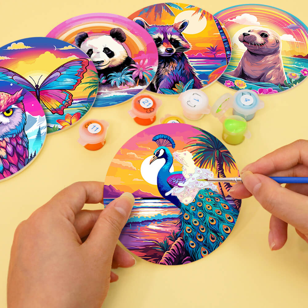 6Pcs Sunset Animal Coasters Paint by Numbers