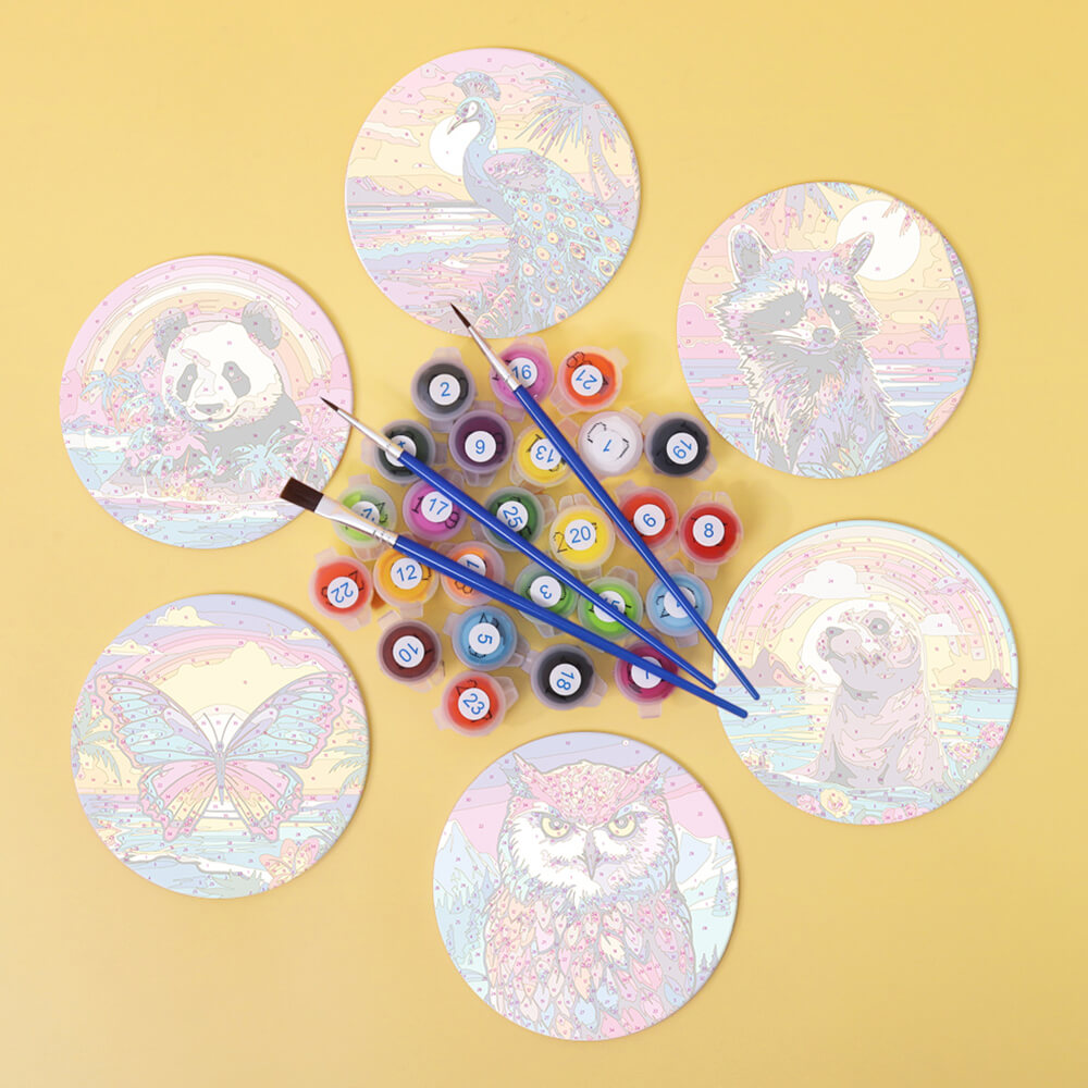 6Pcs Sunset Animal Coasters Paint by Numbers