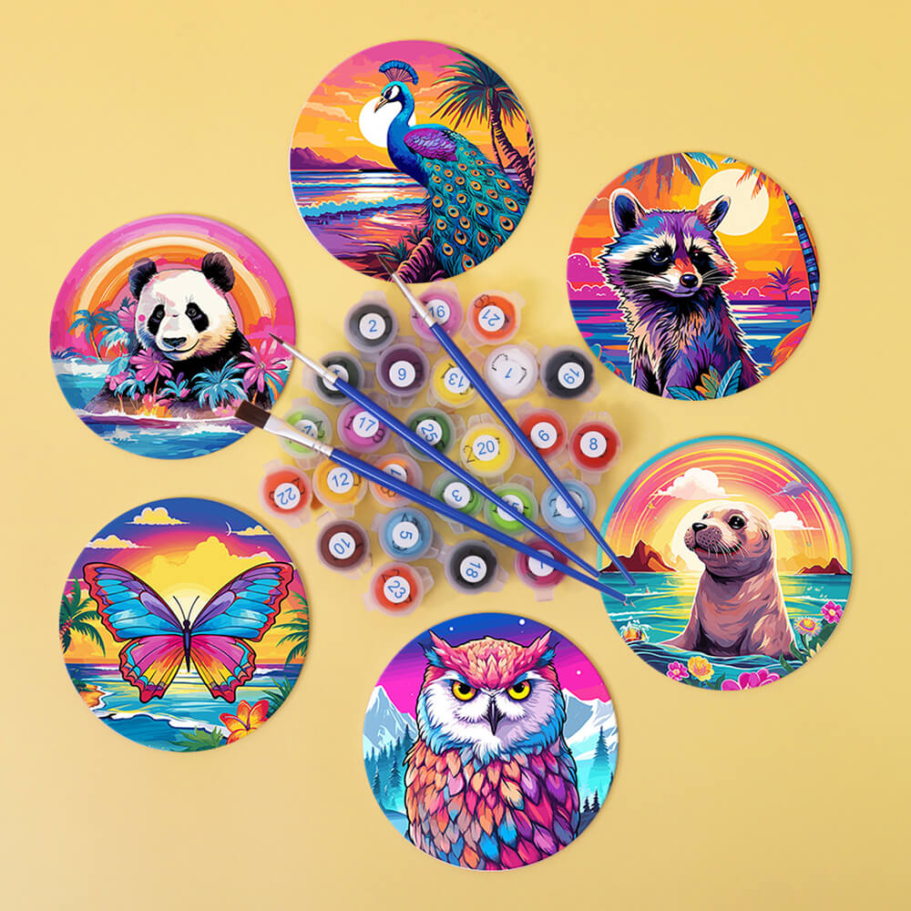 6Pcs Sunset Animal Coasters Paint by Numbers