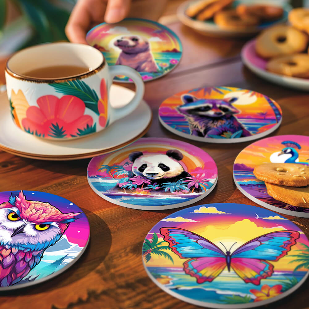 6Pcs Sunset Animal Coasters Paint by Numbers
