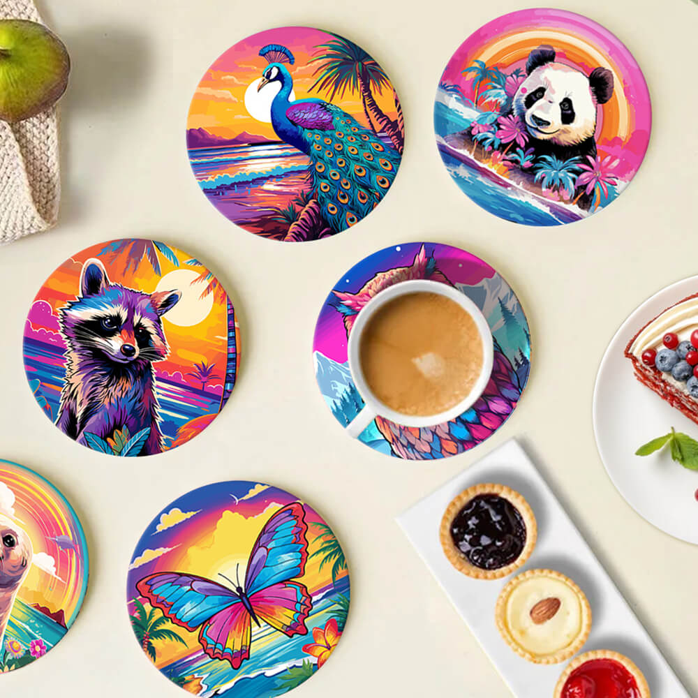 6Pcs Sunset Animal Coasters Paint by Numbers