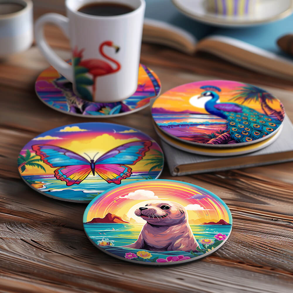 6Pcs Sunset Animal Coasters Paint by Numbers