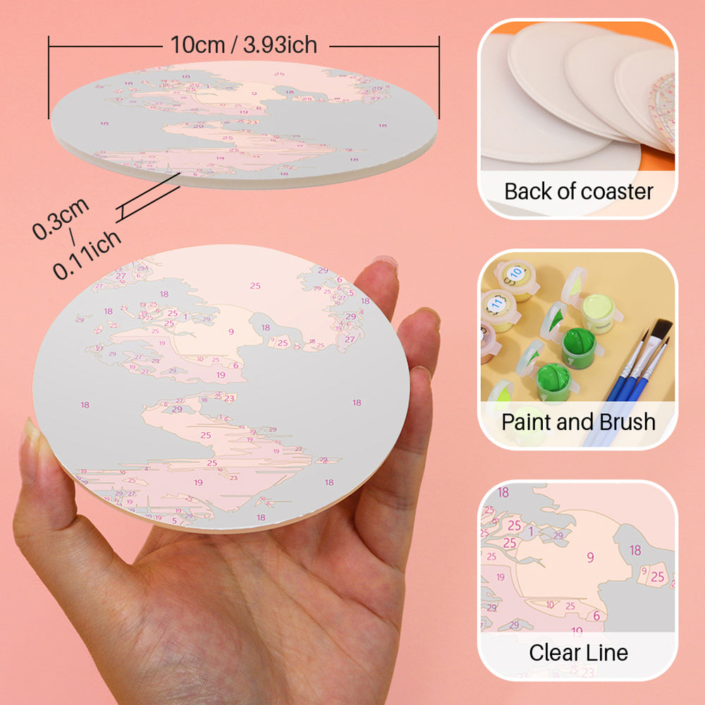 6Pcs Sunset Mountains and Lighthouse Coasters Paint by Numbers