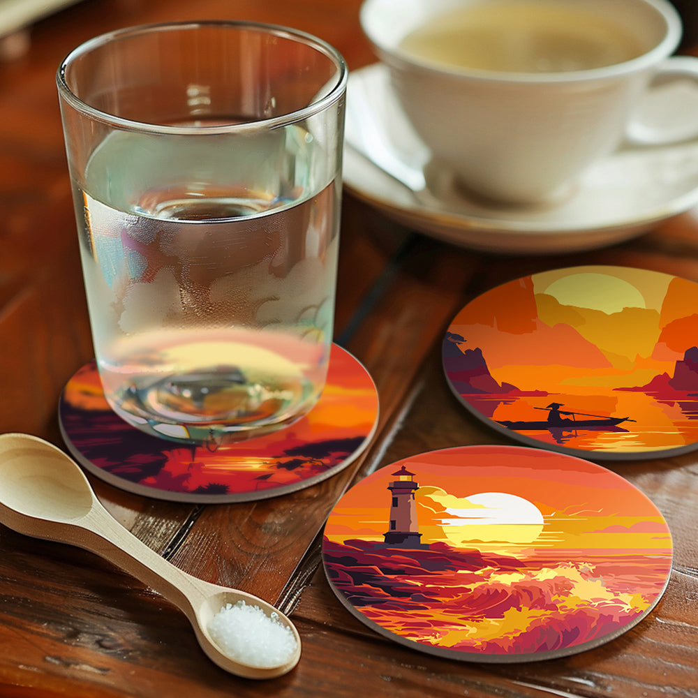 6Pcs Sunset Mountains and Lighthouse Coasters Paint by Numbers