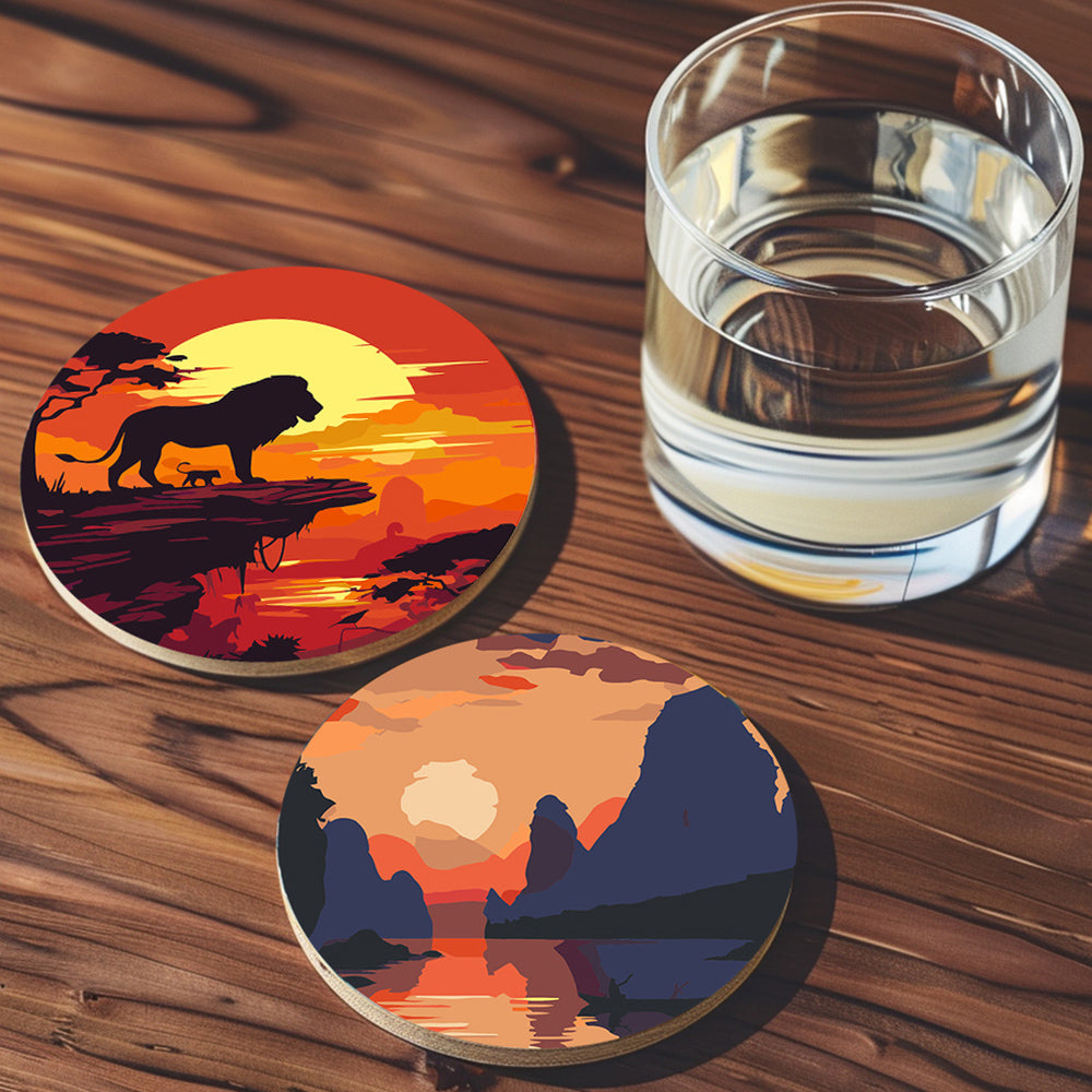 6Pcs Sunset Mountains and Lighthouse Coasters Paint by Numbers
