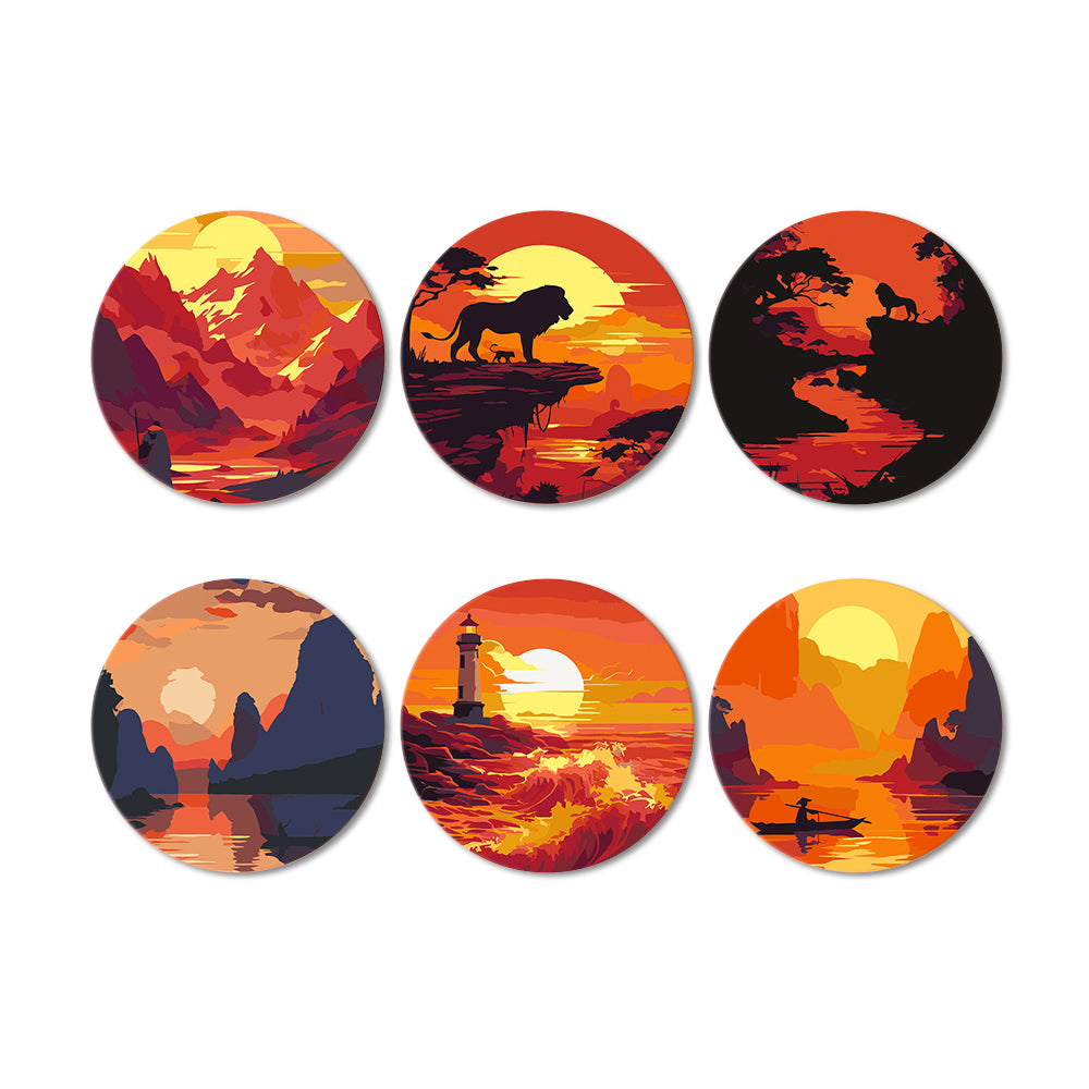 6Pcs Sunset Mountains and Lighthouse Coasters Paint by Numbers