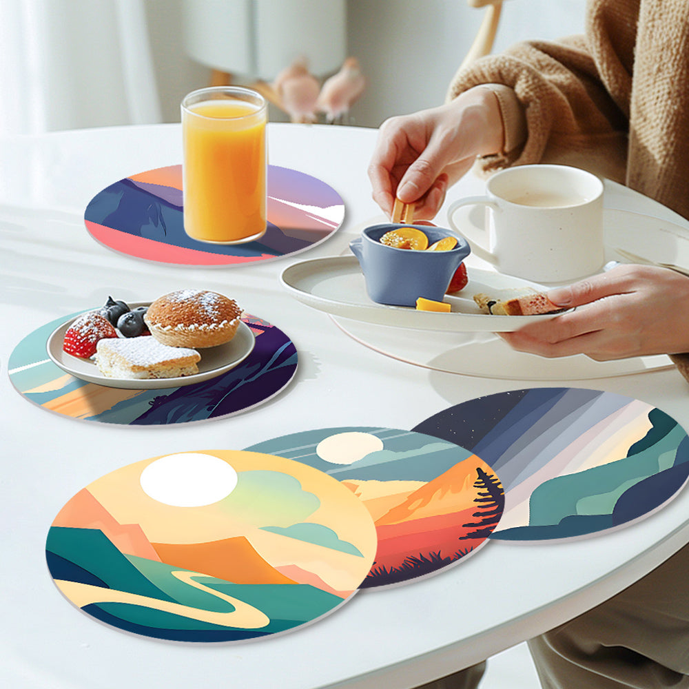 6Pcs Sunset Mountains Placemats Paint by Numbers