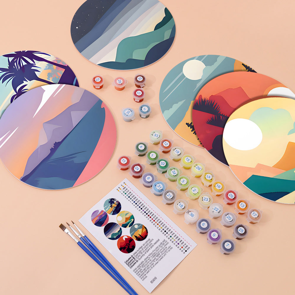 6Pcs Sunset Mountains Placemats Paint by Numbers