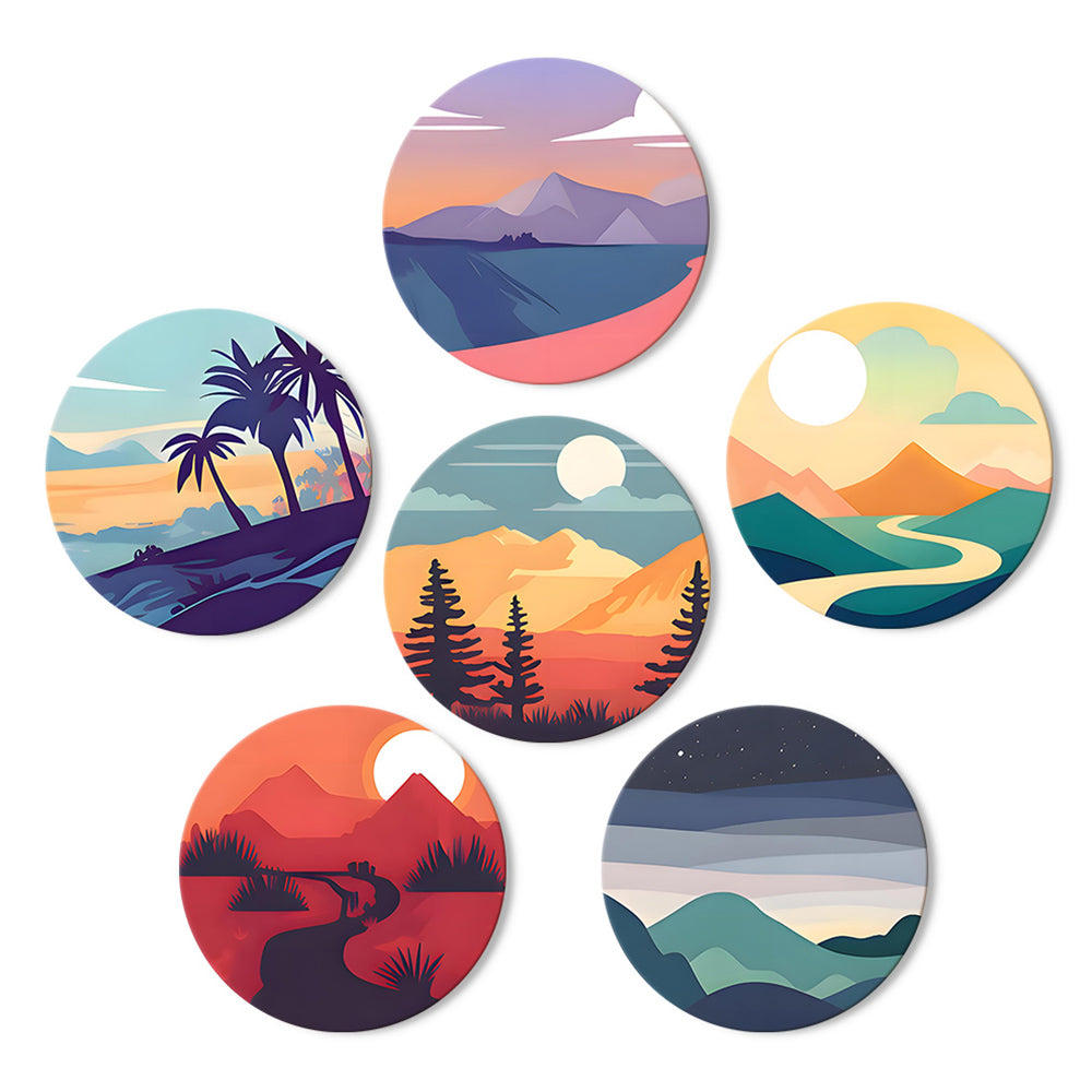 6Pcs Sunset Mountains Placemats Paint by Numbers