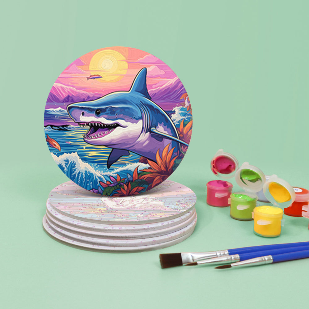 6Pcs Sunset Ocean Animals Coasters Paint by Numbers