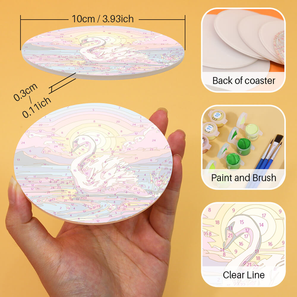 6Pcs Sunset Ocean Animals Coasters Paint by Numbers