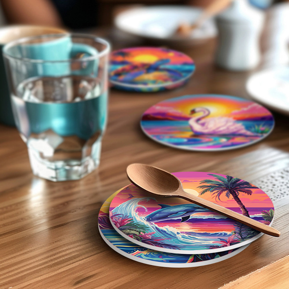 6Pcs Sunset Ocean Animals Coasters Paint by Numbers