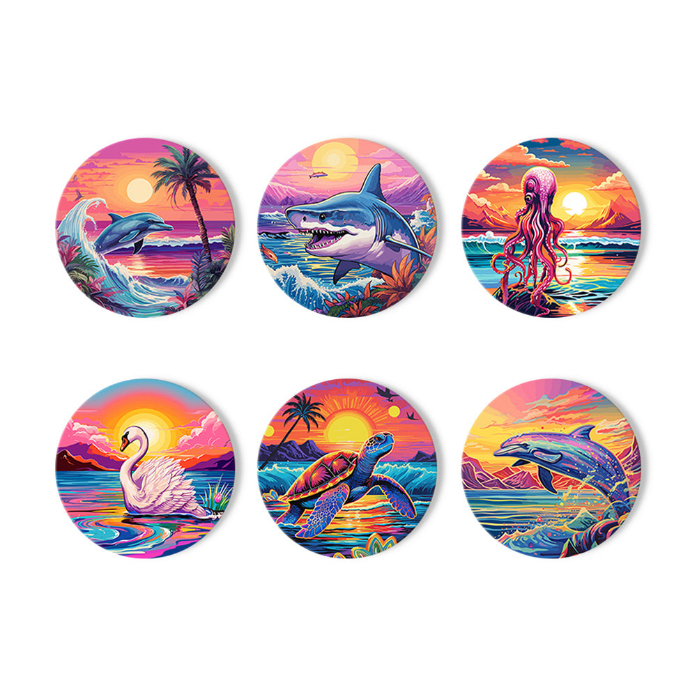 6Pcs Sunset Ocean Animals Coasters Paint by Numbers