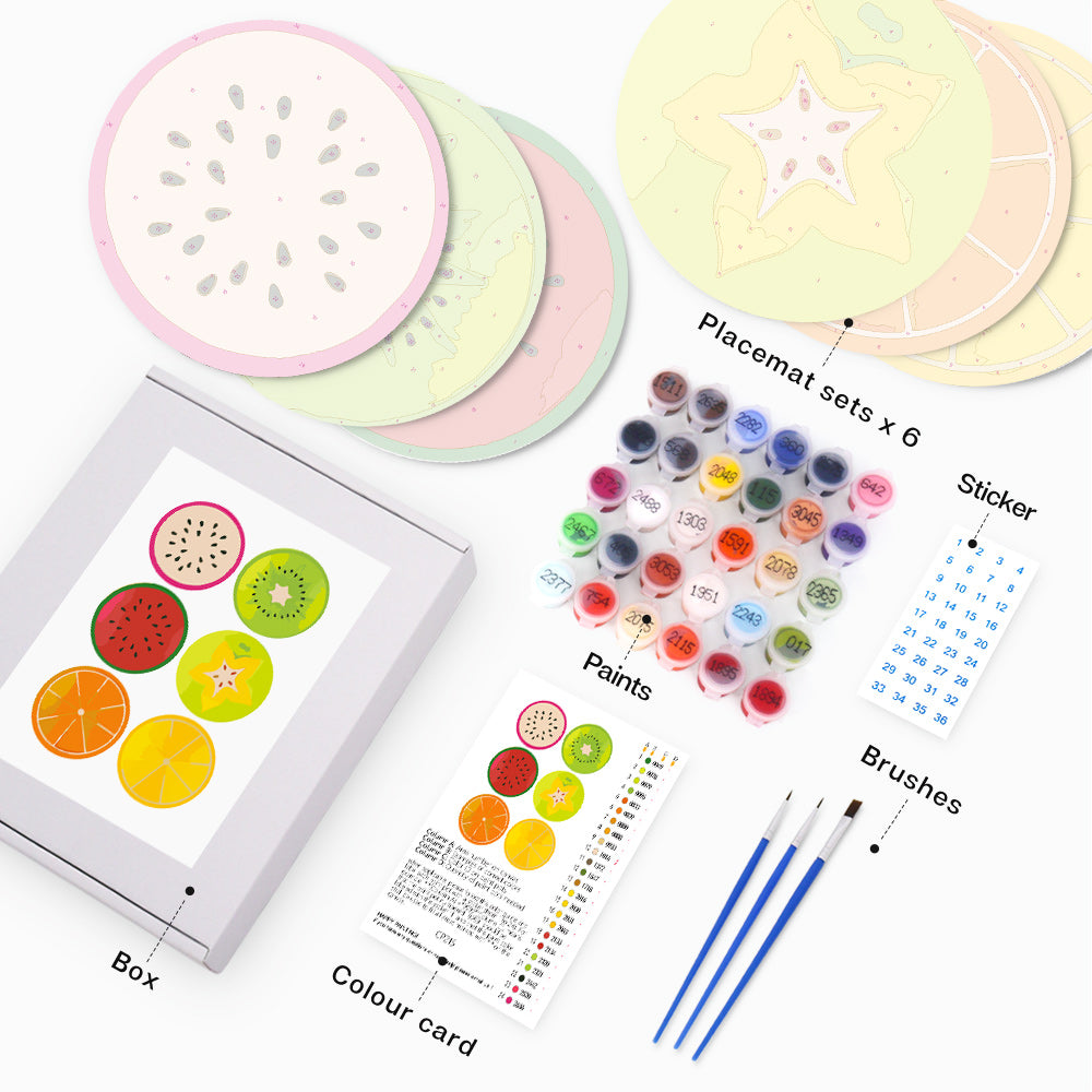 6Pcs Various Fruits Placemats Paint by Numbers