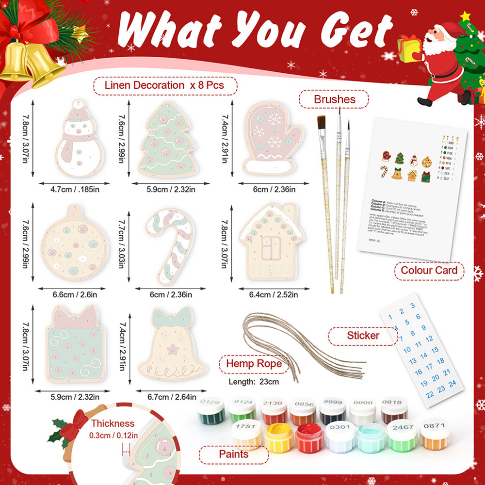 8Pcs Christmas Ornament Paint by Numbers | Bells and Gloves Set