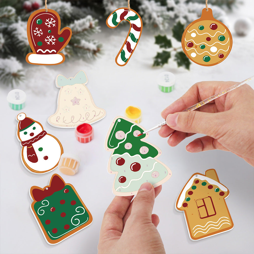 8Pcs Christmas Ornament Paint by Numbers | Bells and Gloves Set