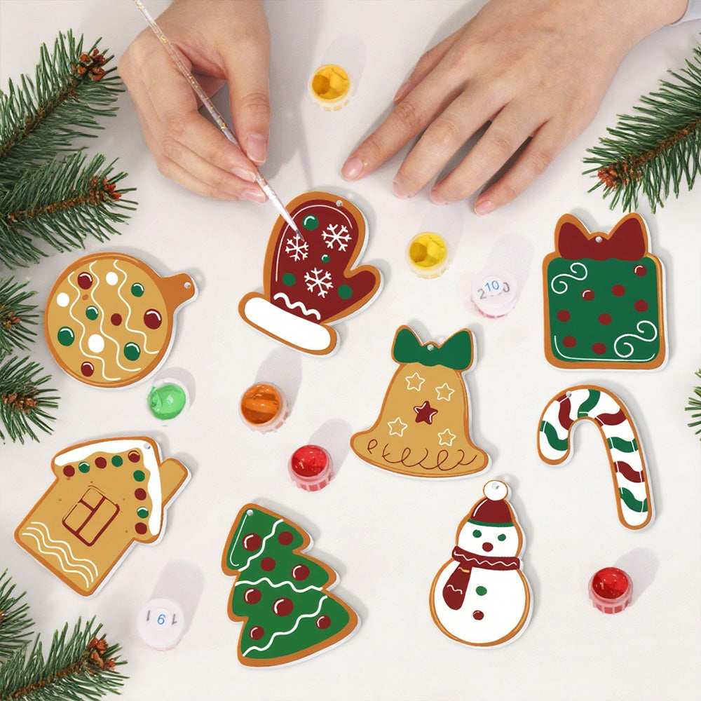 8Pcs Christmas Ornament Paint by Numbers | Bells and Gloves Set
