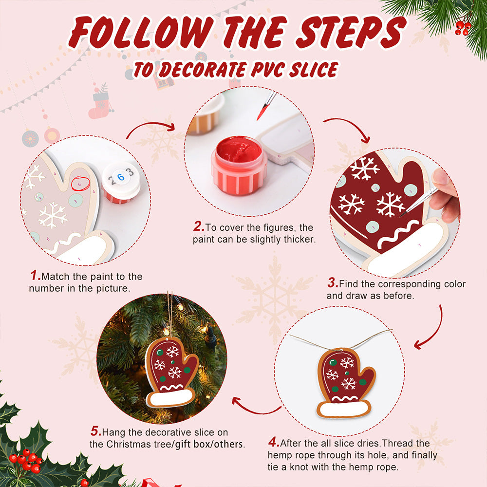 8Pcs Christmas Ornament Paint by Numbers | Bells and Gloves Set