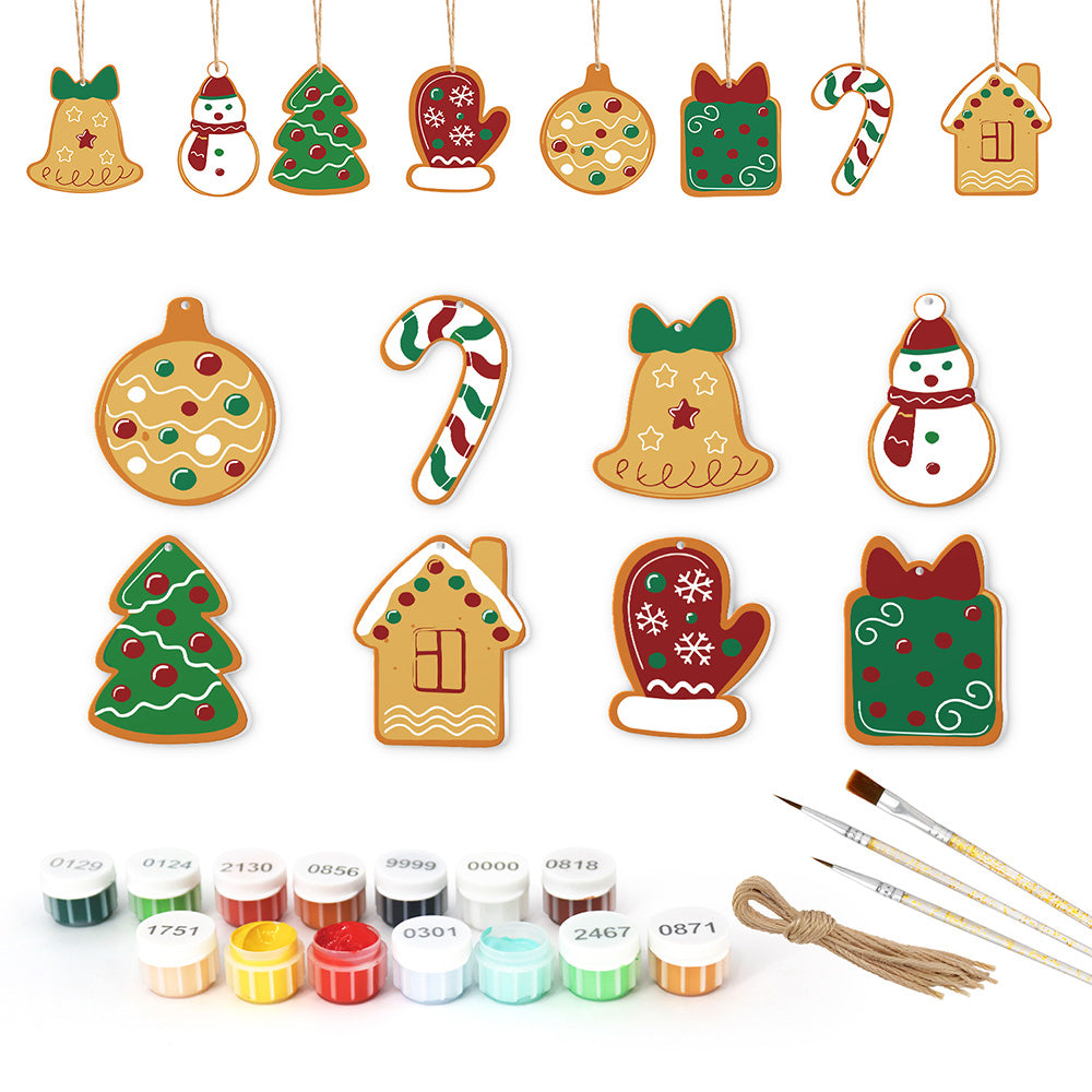 8Pcs Christmas Ornament Paint by Numbers | Bells and Gloves Set