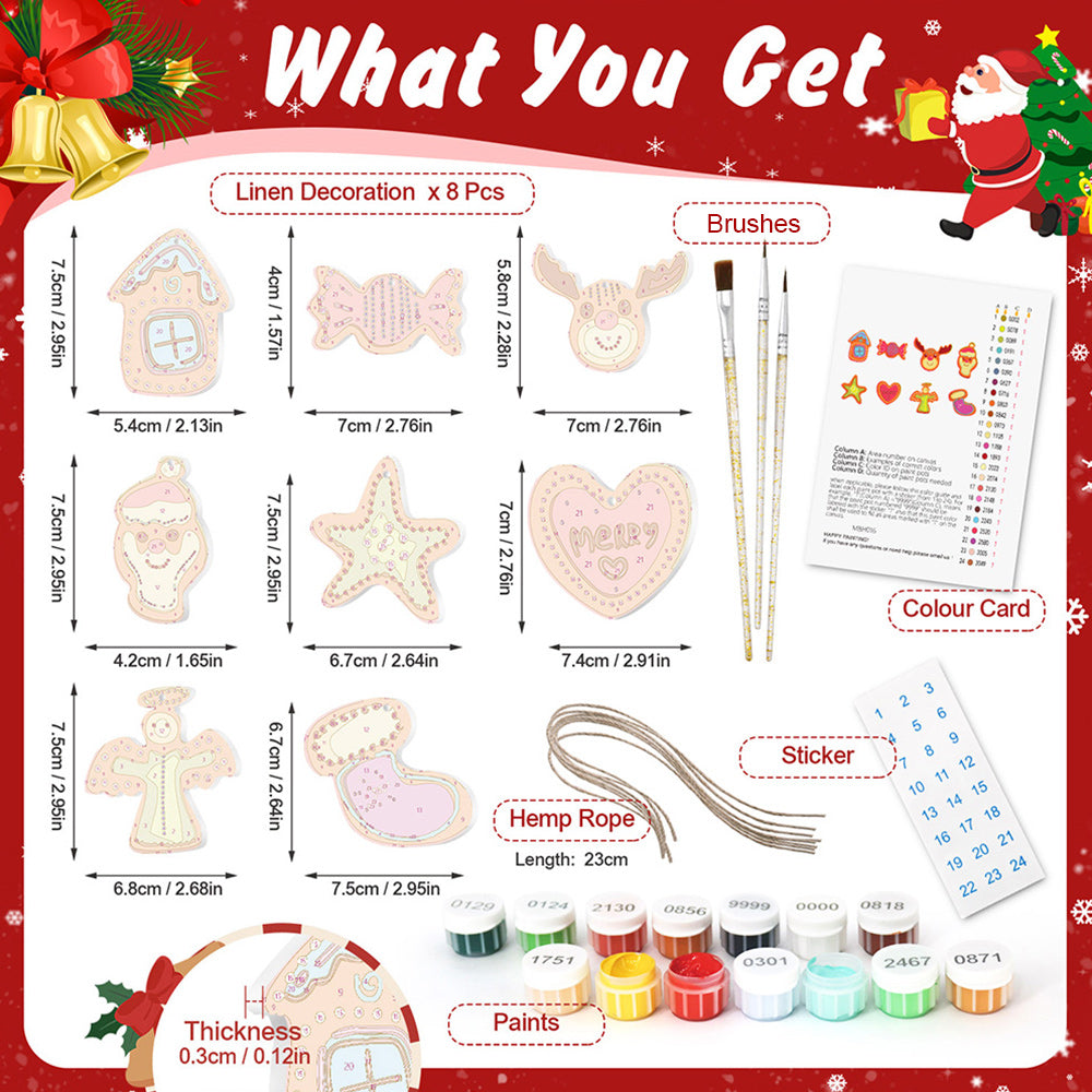 8Pcs Christmas Ornament Paint by Numbers | Candy and Heart Set