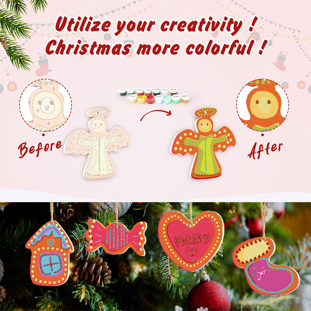 8Pcs Christmas Ornament Paint by Numbers | Candy and Heart Set