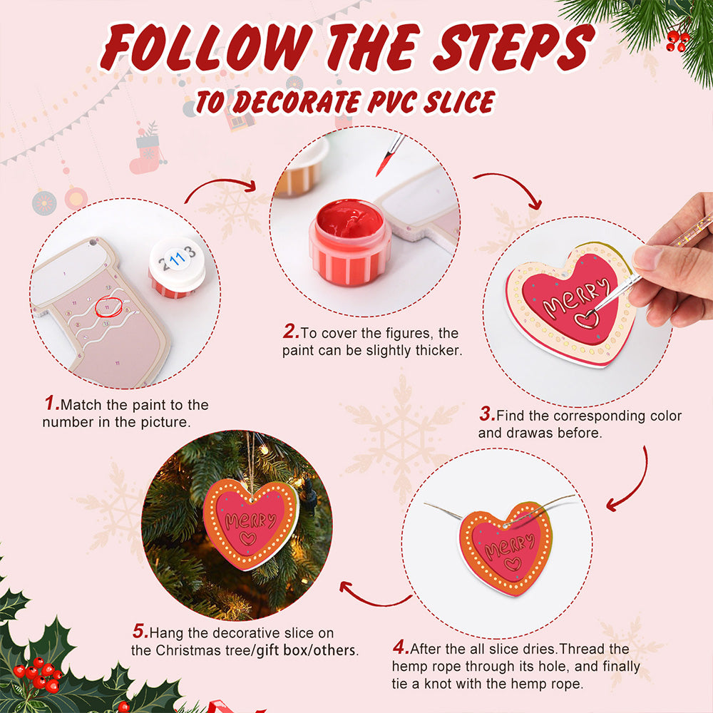 8Pcs Christmas Ornament Paint by Numbers | Candy and Heart Set