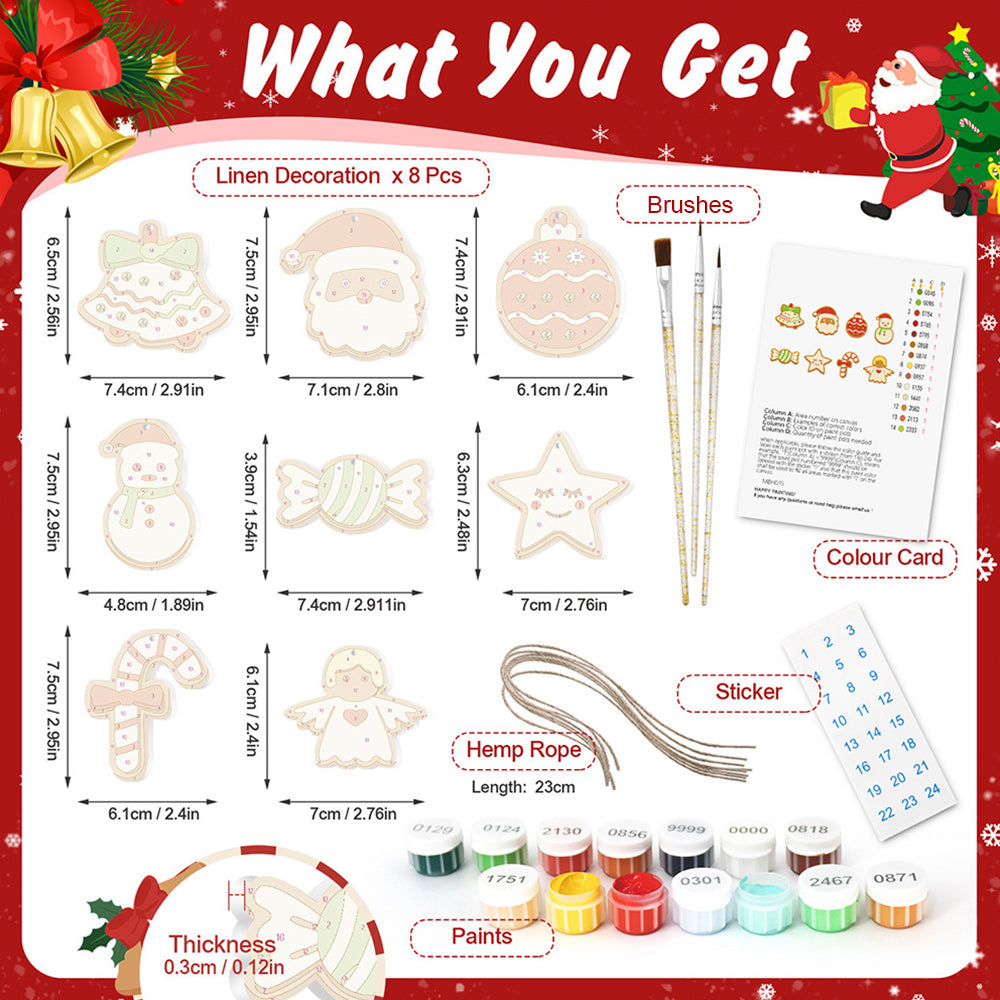 8Pcs Christmas Ornament Paint by Numbers | Candy and Snowman Set