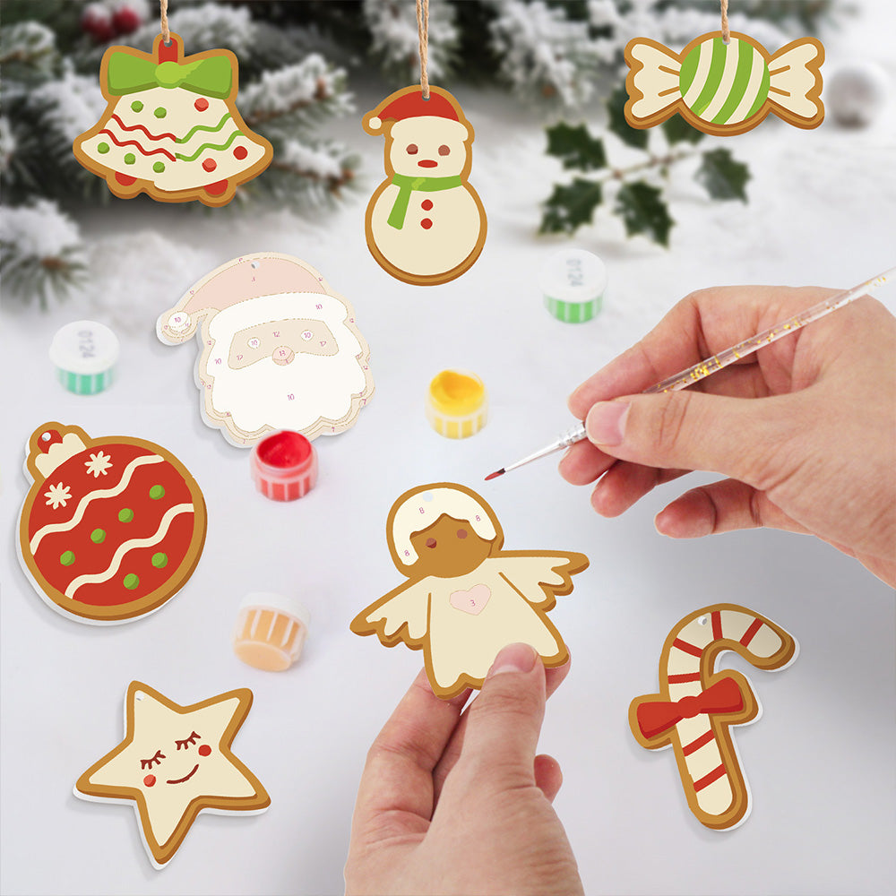 8Pcs Christmas Ornament Paint by Numbers | Candy and Snowman Set