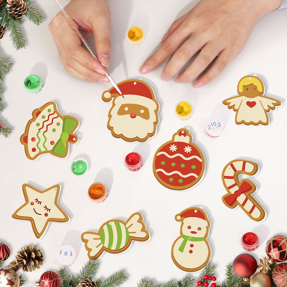 8Pcs Christmas Ornament Paint by Numbers | Candy and Snowman Set