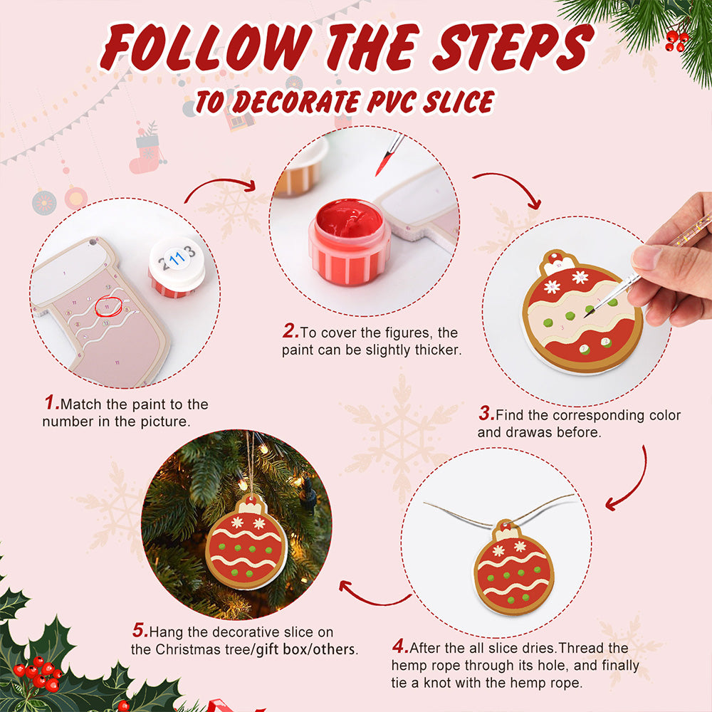 8Pcs Christmas Ornament Paint by Numbers | Candy and Snowman Set