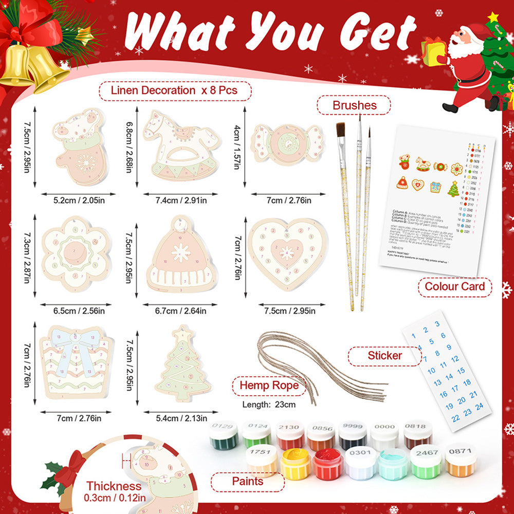 8Pcs Christmas Ornament Paint by Numbers | Candy and Trojan Horse Set