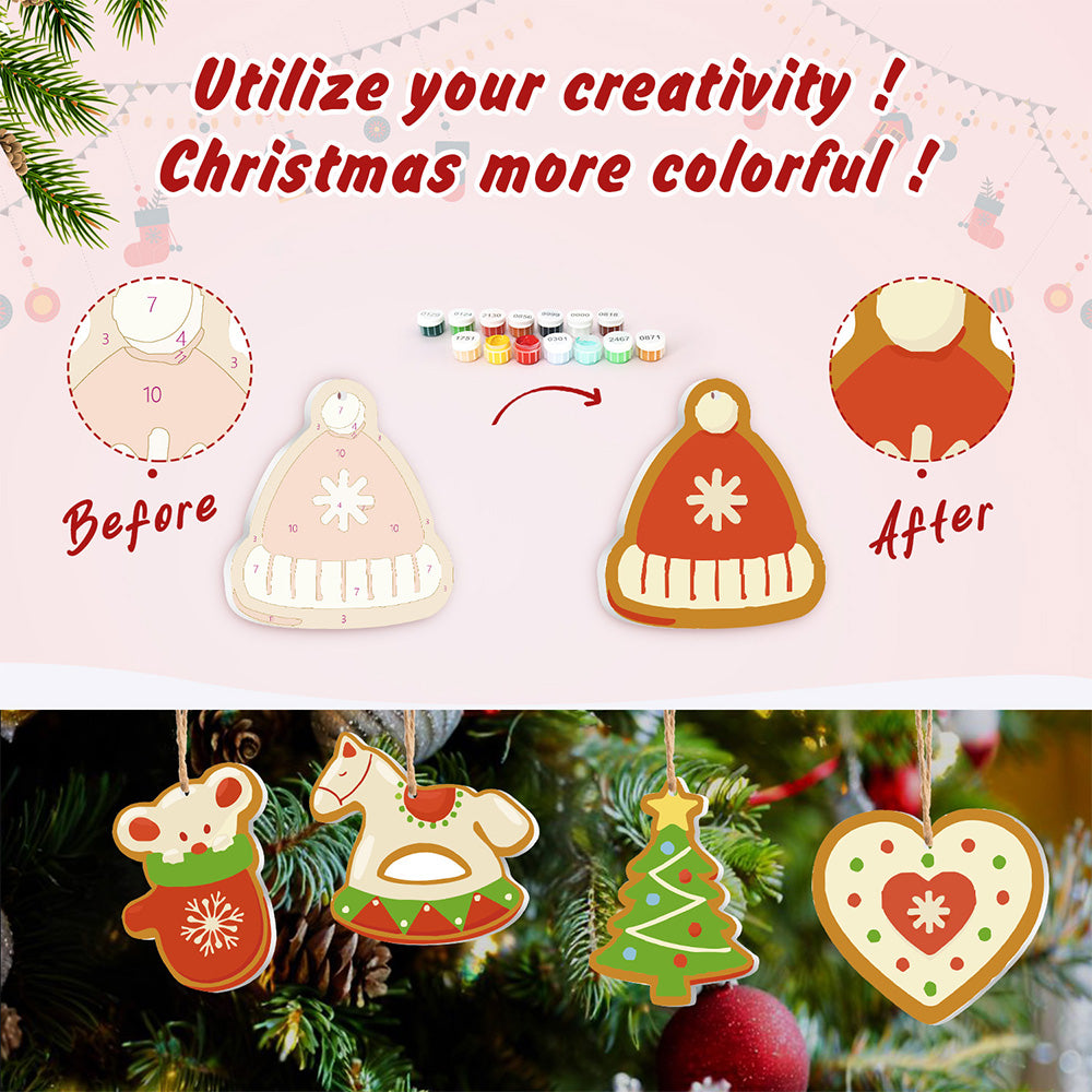 8Pcs Christmas Ornament Paint by Numbers | Candy and Trojan Horse Set