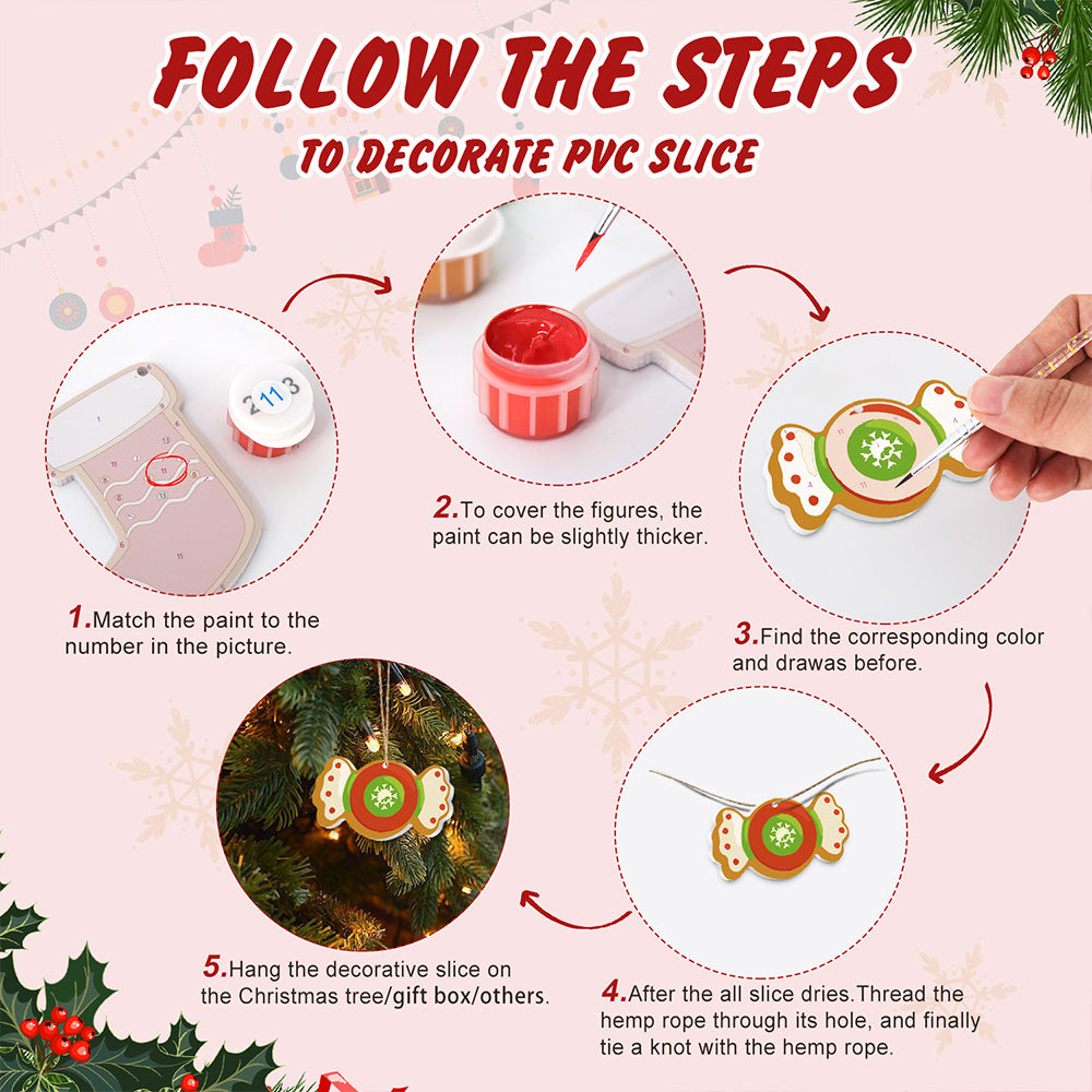 8Pcs Christmas Ornament Paint by Numbers | Candy and Trojan Horse Set
