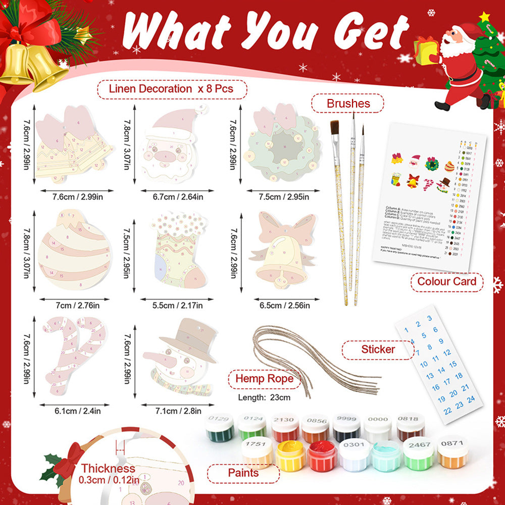 8Pcs Christmas Ornament Paint by Numbers | Christmas Bells Set