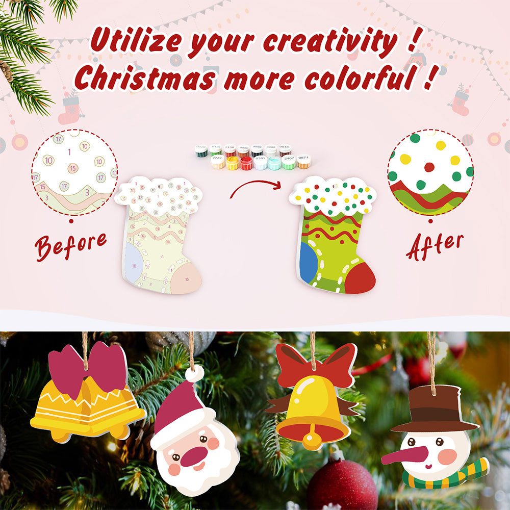 8Pcs Christmas Ornament Paint by Numbers | Christmas Bells Set
