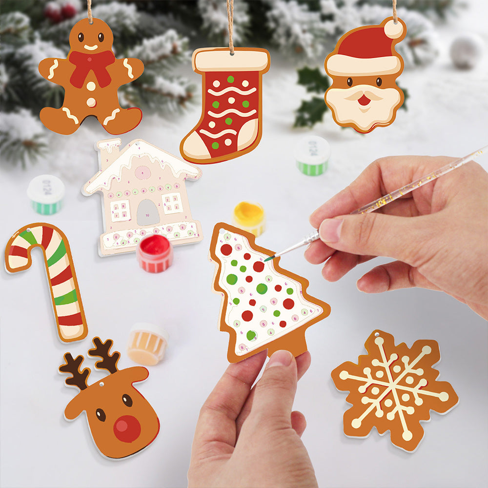 8Pcs Christmas Ornament Paint by Numbers | Christmas Cookie Set