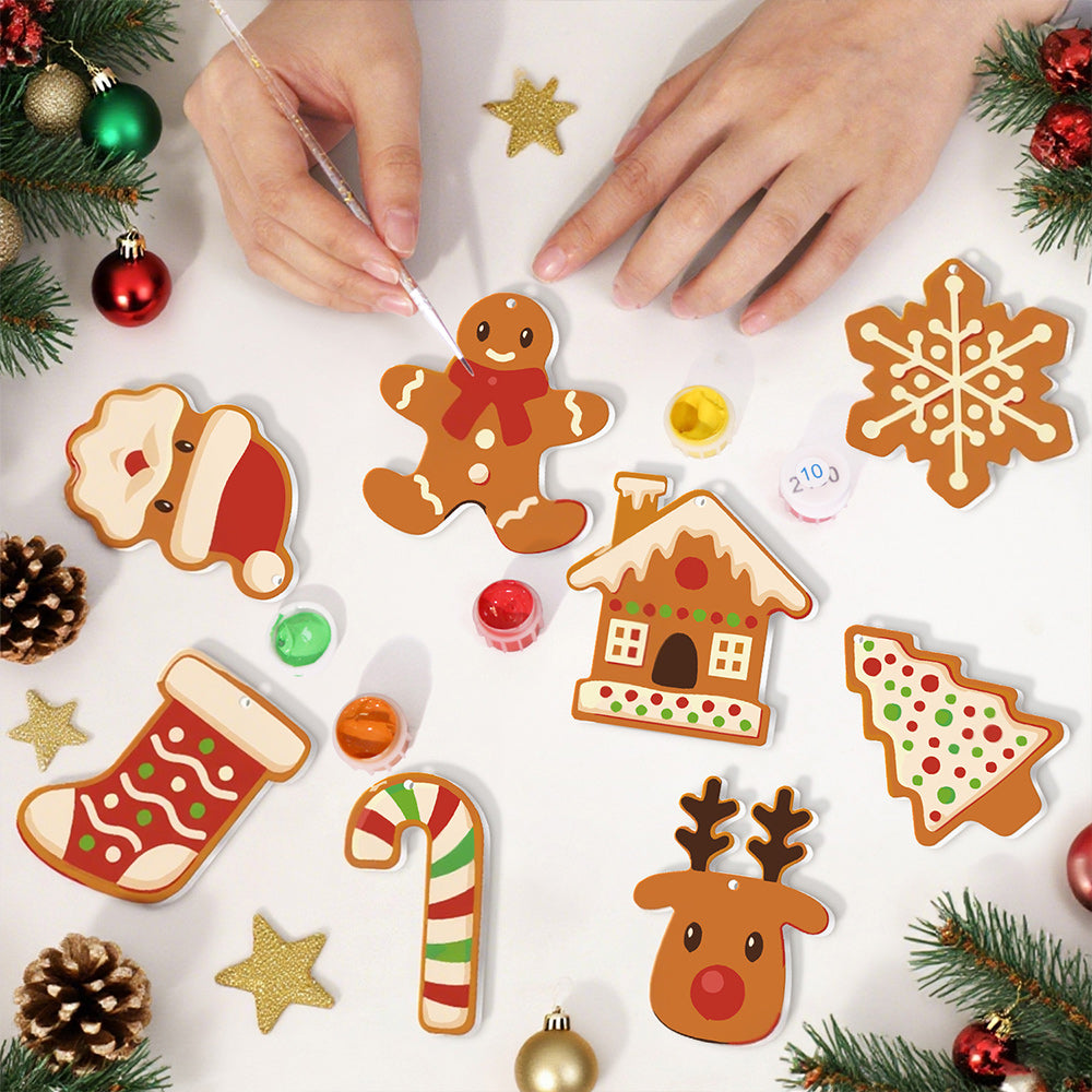 8Pcs Christmas Ornament Paint by Numbers | Christmas Cookie Set