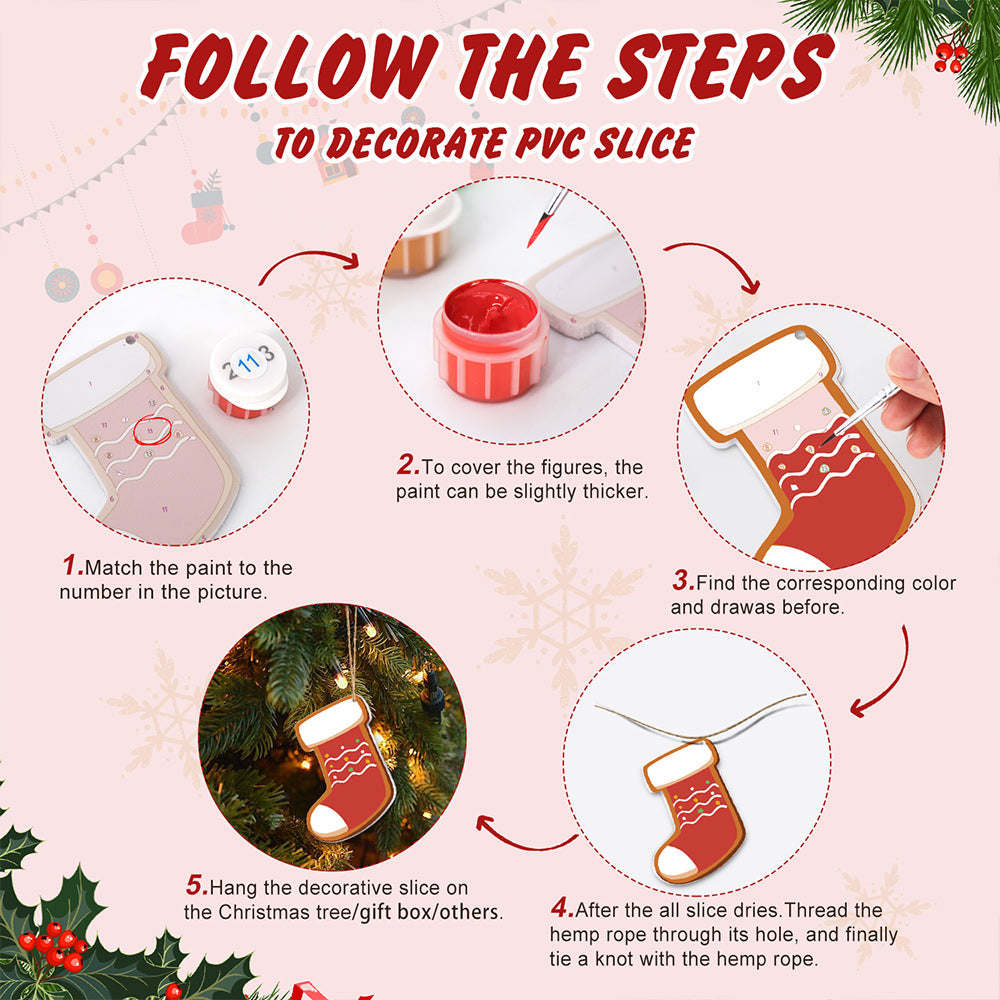 8Pcs Christmas Ornament Paint by Numbers | Christmas Cookie Set