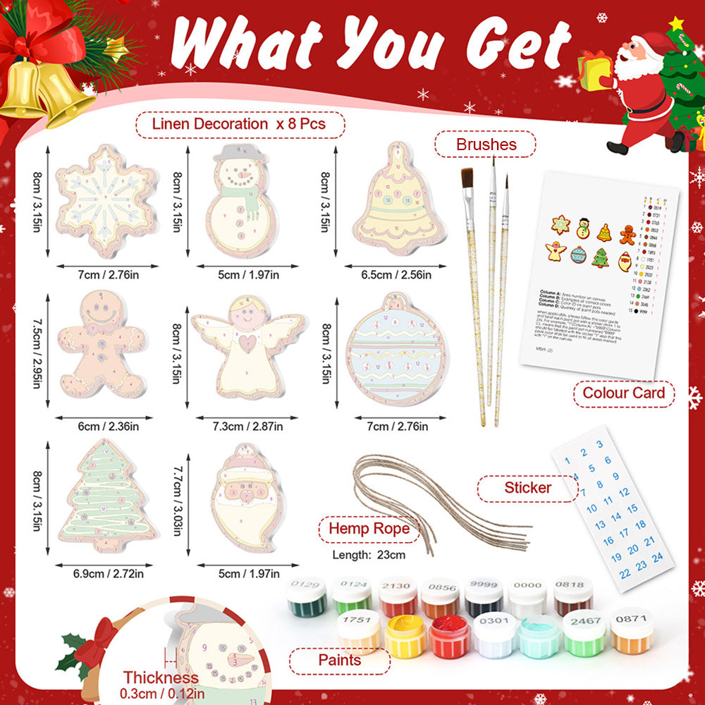 8Pcs Christmas Ornament Paint by Numbers | Christmas Eve Set