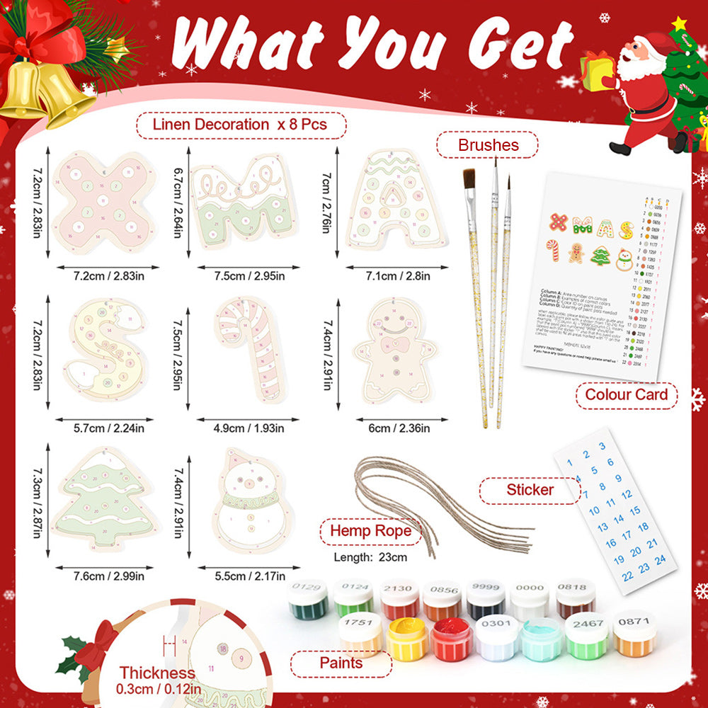 8Pcs Christmas Ornament Paint by Numbers | Christmas Letters Set