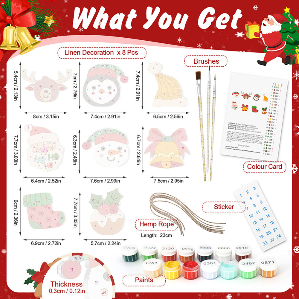 8Pcs Christmas Ornament Paint by Numbers | Elk and Penguin Set