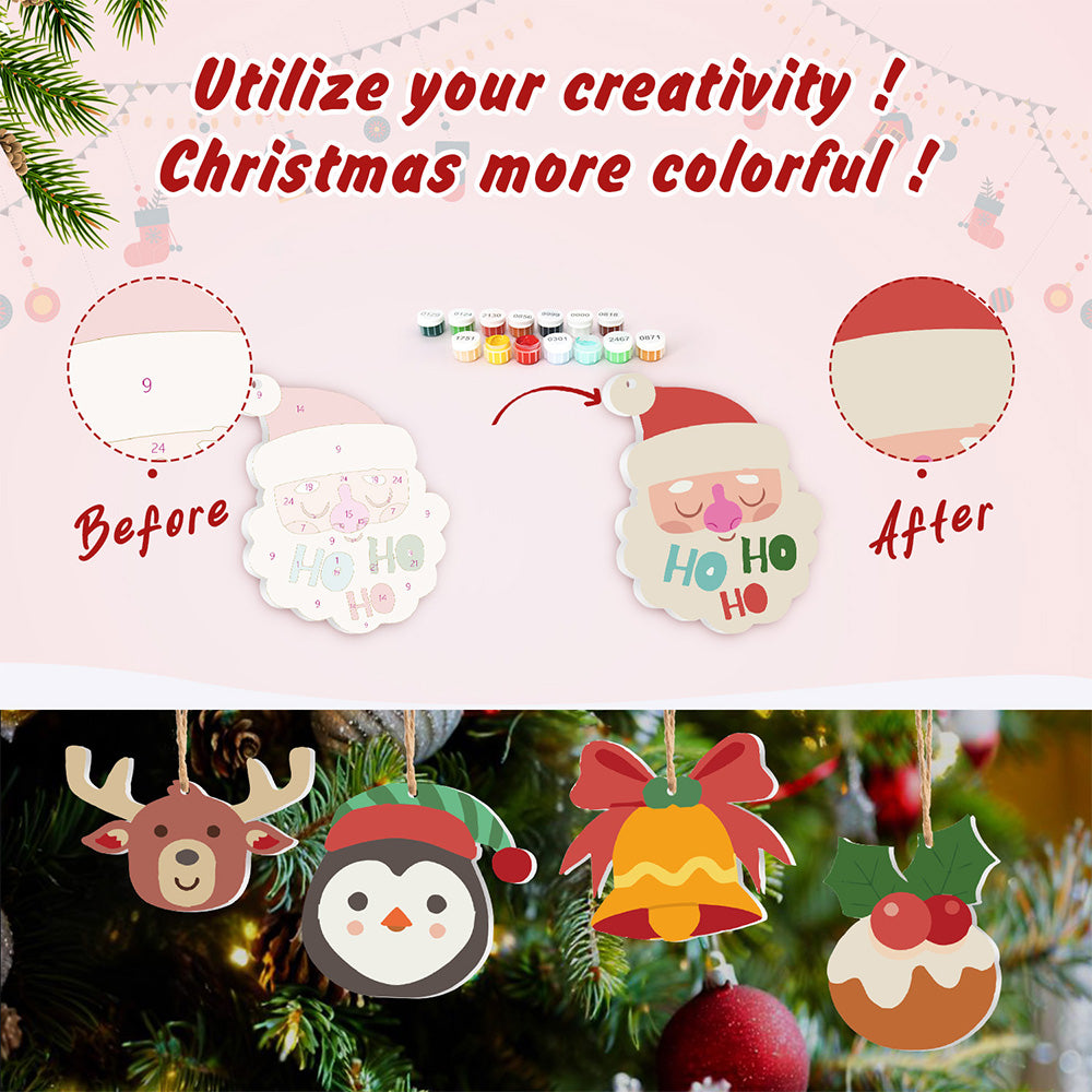 8Pcs Christmas Ornament Paint by Numbers | Elk and Penguin Set