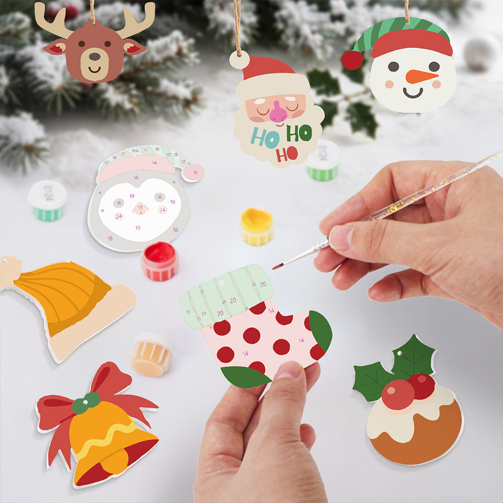 8Pcs Christmas Ornament Paint by Numbers | Elk and Penguin Set