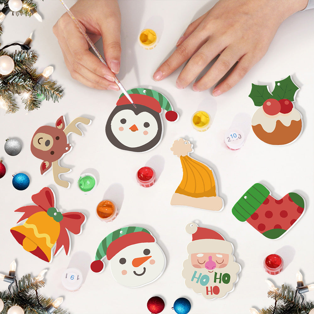 8Pcs Christmas Ornament Paint by Numbers | Elk and Penguin Set